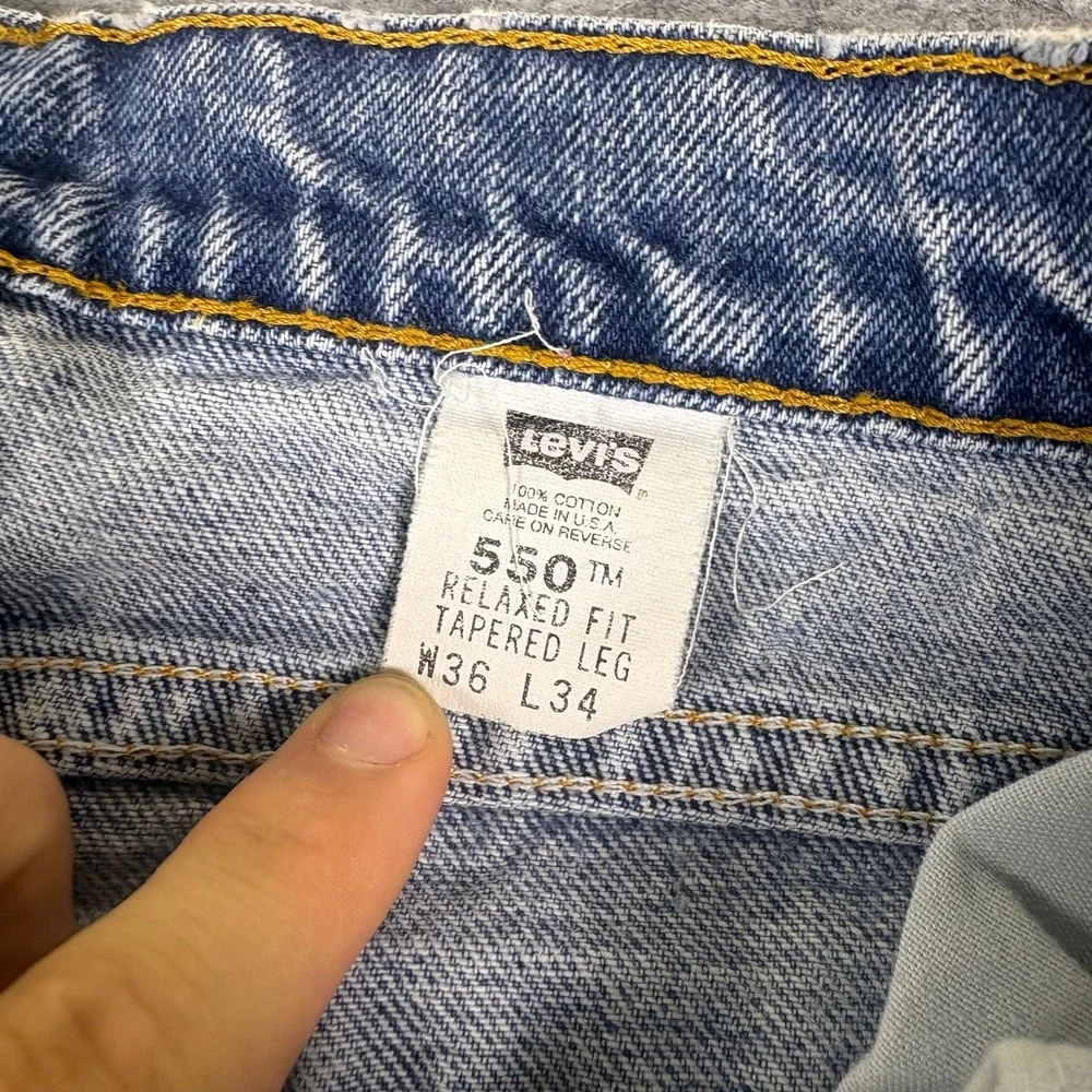 Vintage 90s Levis 550 Relaxed Fit Tapered Leg Jeans Made in USA Blue 36x34